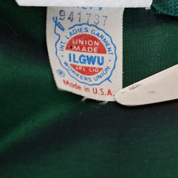 Vintage Union Made Velvet Taffeta Emerald Green Unique Midi Dress Size 4P - Picture 12 of 14
